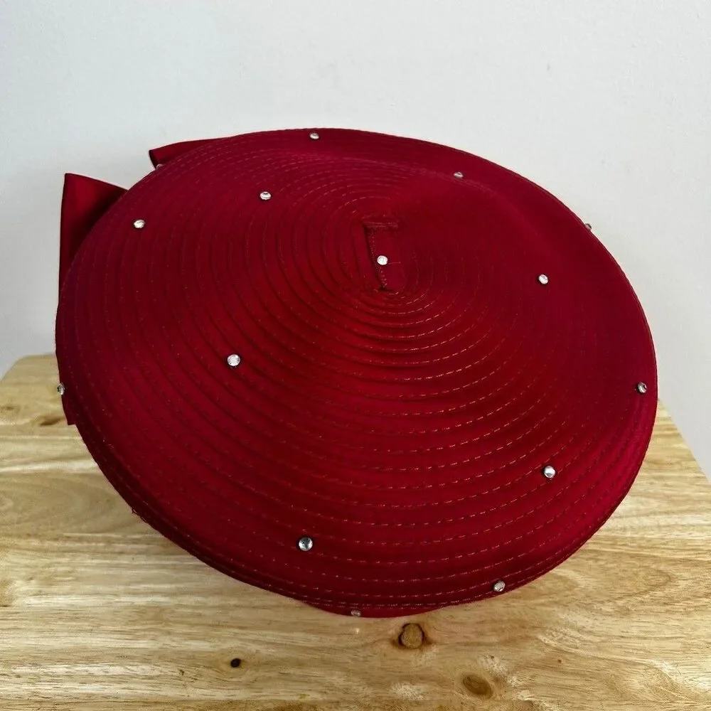 Ashro Whittall and Shon Red Church Hat Fascinator Beaded Velvet Flower Bow